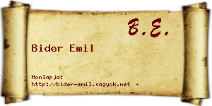 Bider Emil névjegykártya